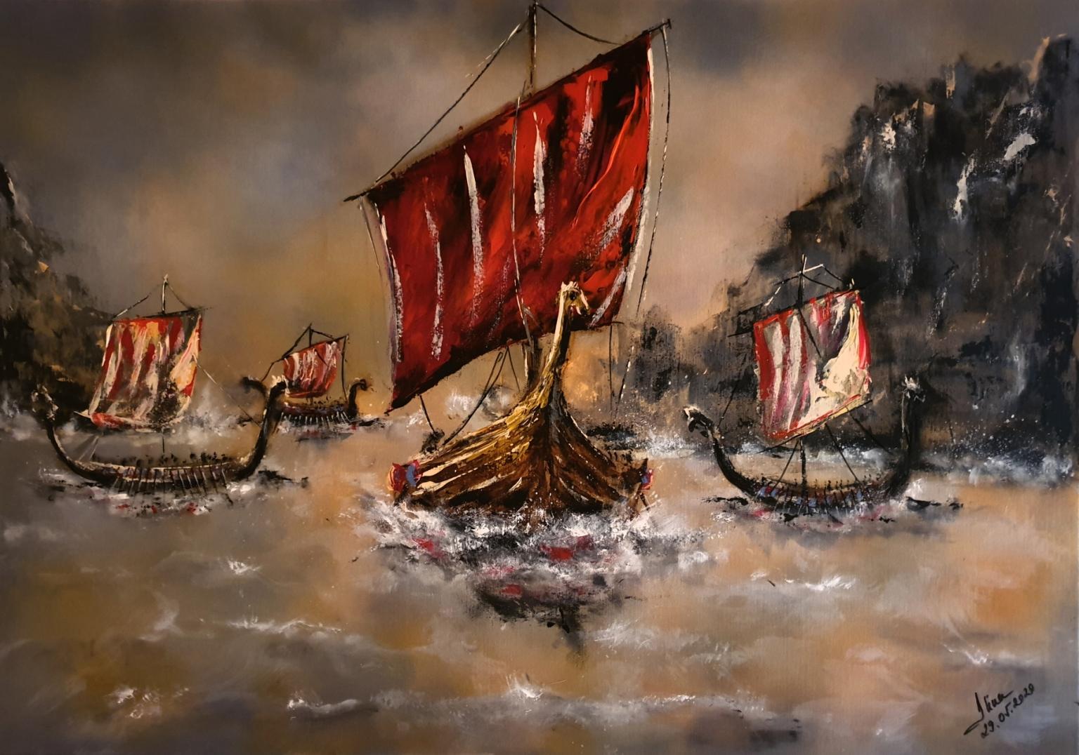 ArteDiAlina.com painting: long boats